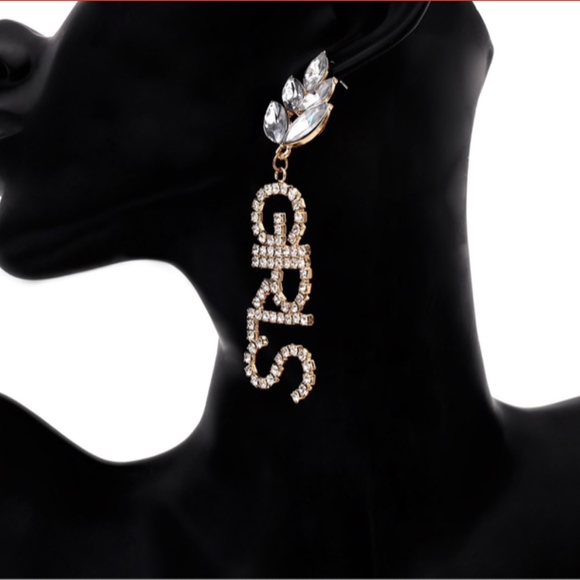 Girls Boys Rhinestone Drop Letter Earrings - Picture 4 of 5